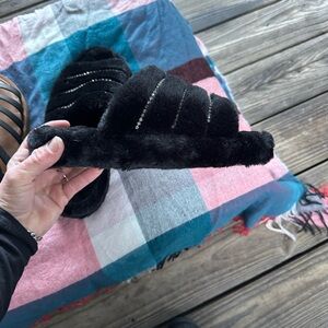 Charlotte Russe Black Plush Slippers